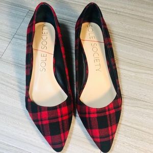 Red and Black Plaid Kitten Heel Pump